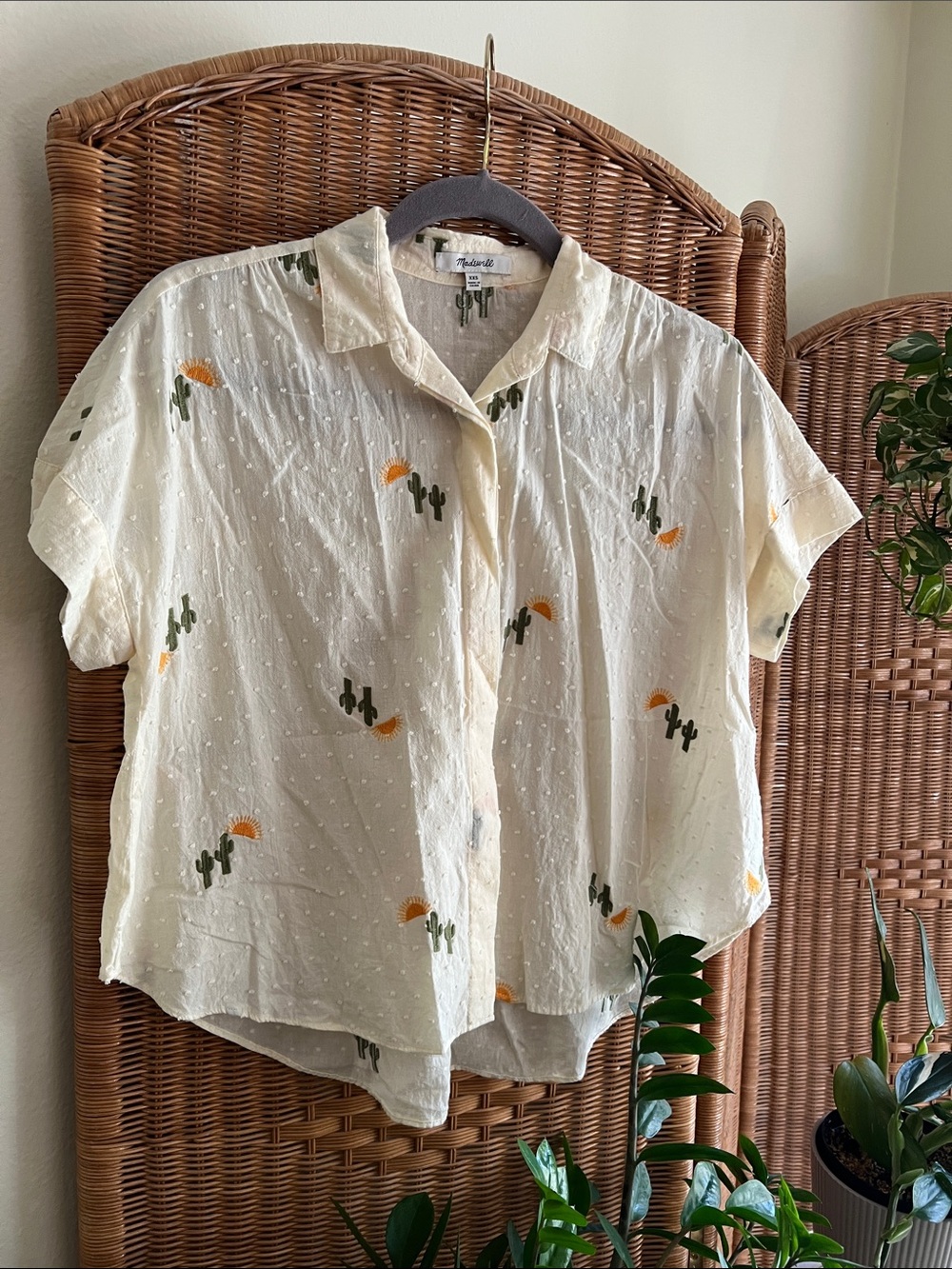 Madewell Hilltop cactus embroidered button down shirt